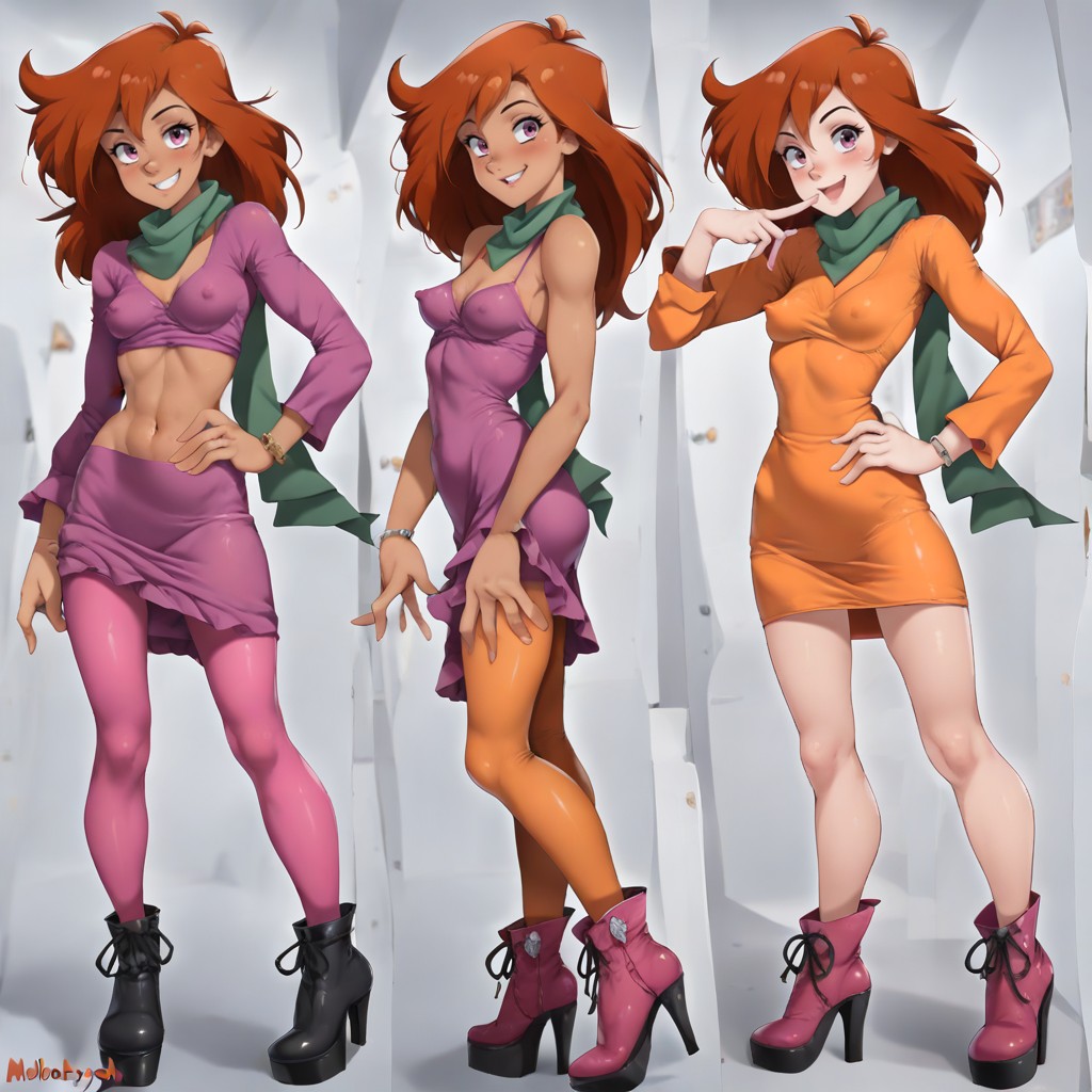 Booties, Hyper Detailed Skin Textures, Daphne From Scooby-doo Hentai IA