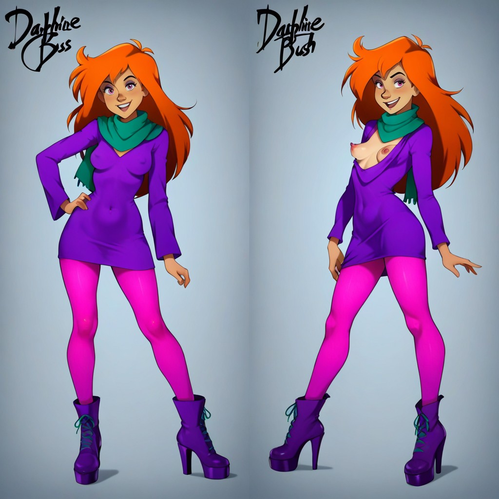 Purple High Heel Ankle Boots, Xs Cartoon Feet, Legs Apart Hentai IA