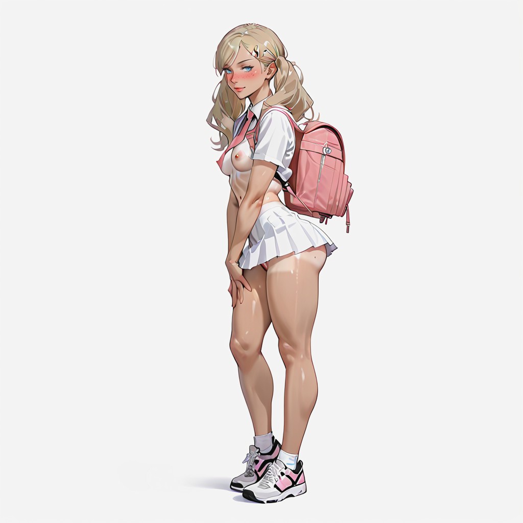 She Use A Pink Backpack, Hair Clips, Bimbo Hentai AI Porn