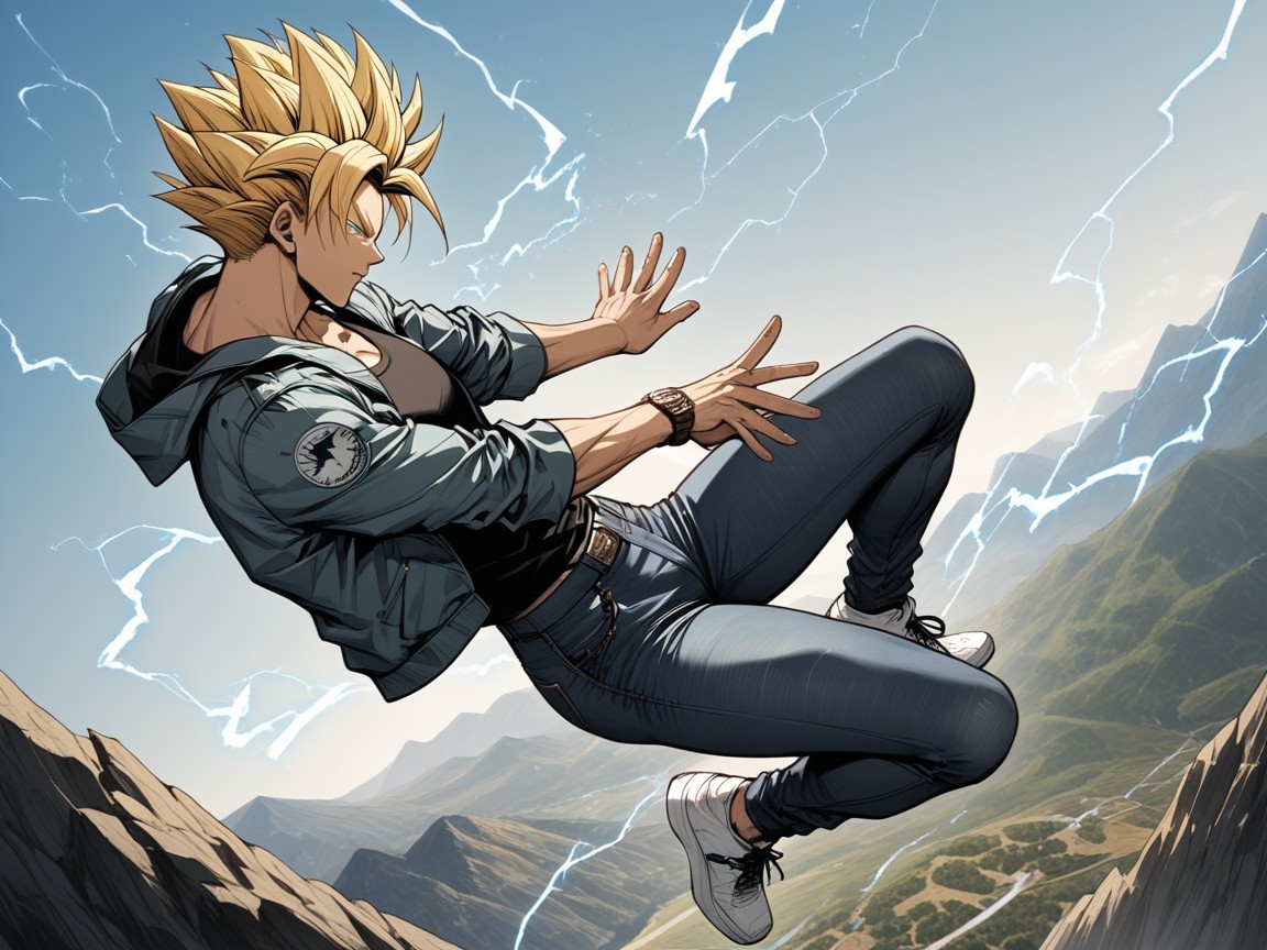 Wearing A Denim Jacket, Wide Angle, Floating In The Air Hentai AI Porn