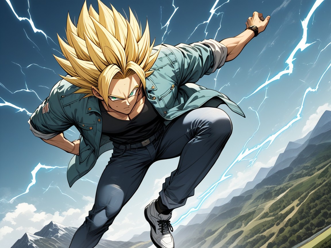 Wearing A Denim Jacket, Flying Through The Air, ブロンドの髪 ヘンタイAIエロ