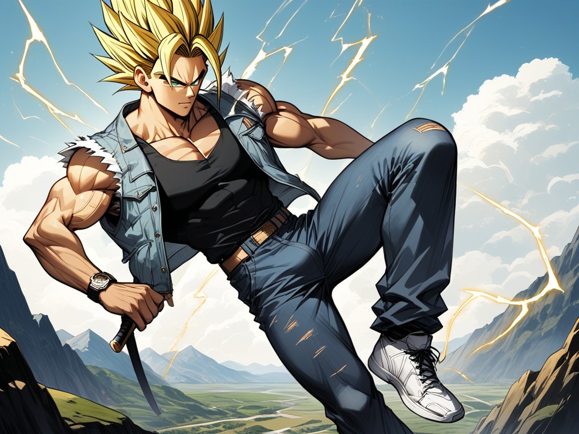 Wearing A Denim Jacket, Male Has Excessive Muscles, Speed Effects Hentai AI Porn