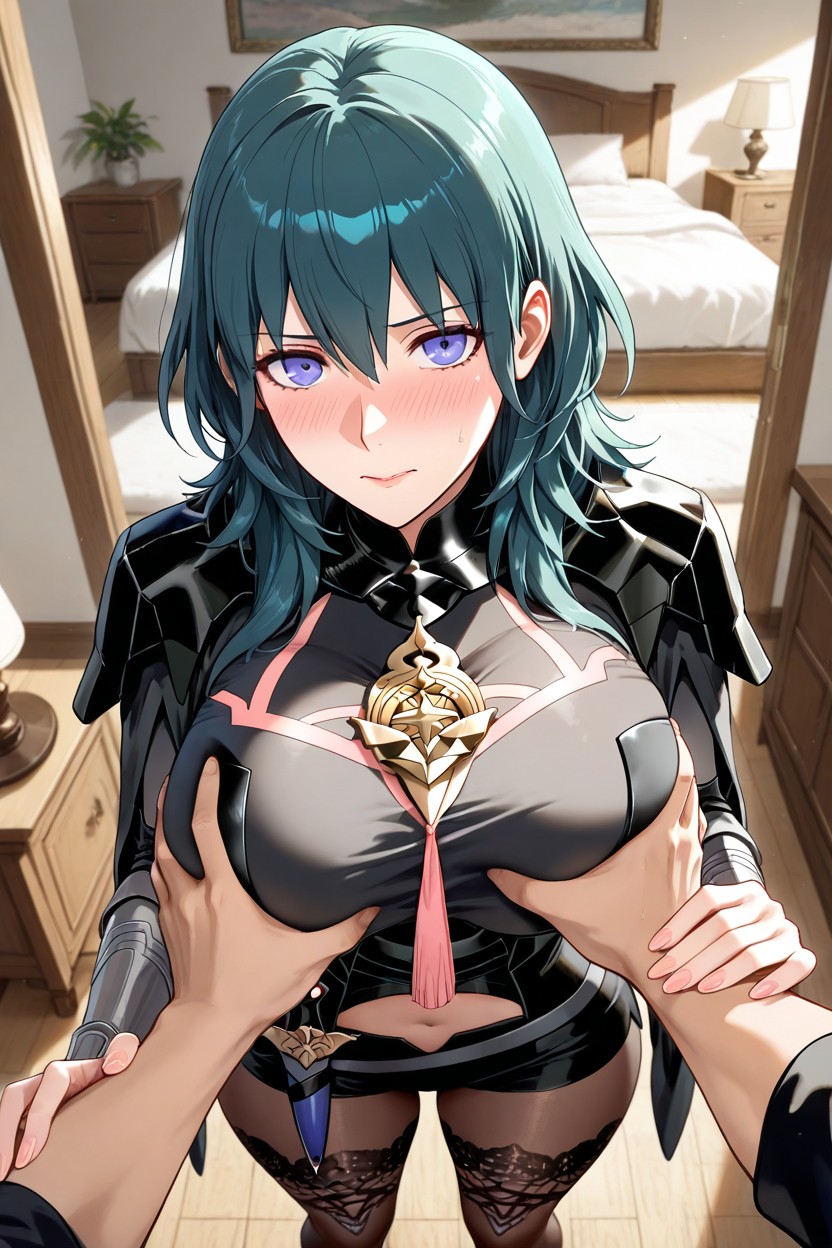 Man Standing Behind Byleth Grabbing Her Boobs And Ass, Side Angle View Of Byleths Body, De Arriba A Abajo Hentai IA