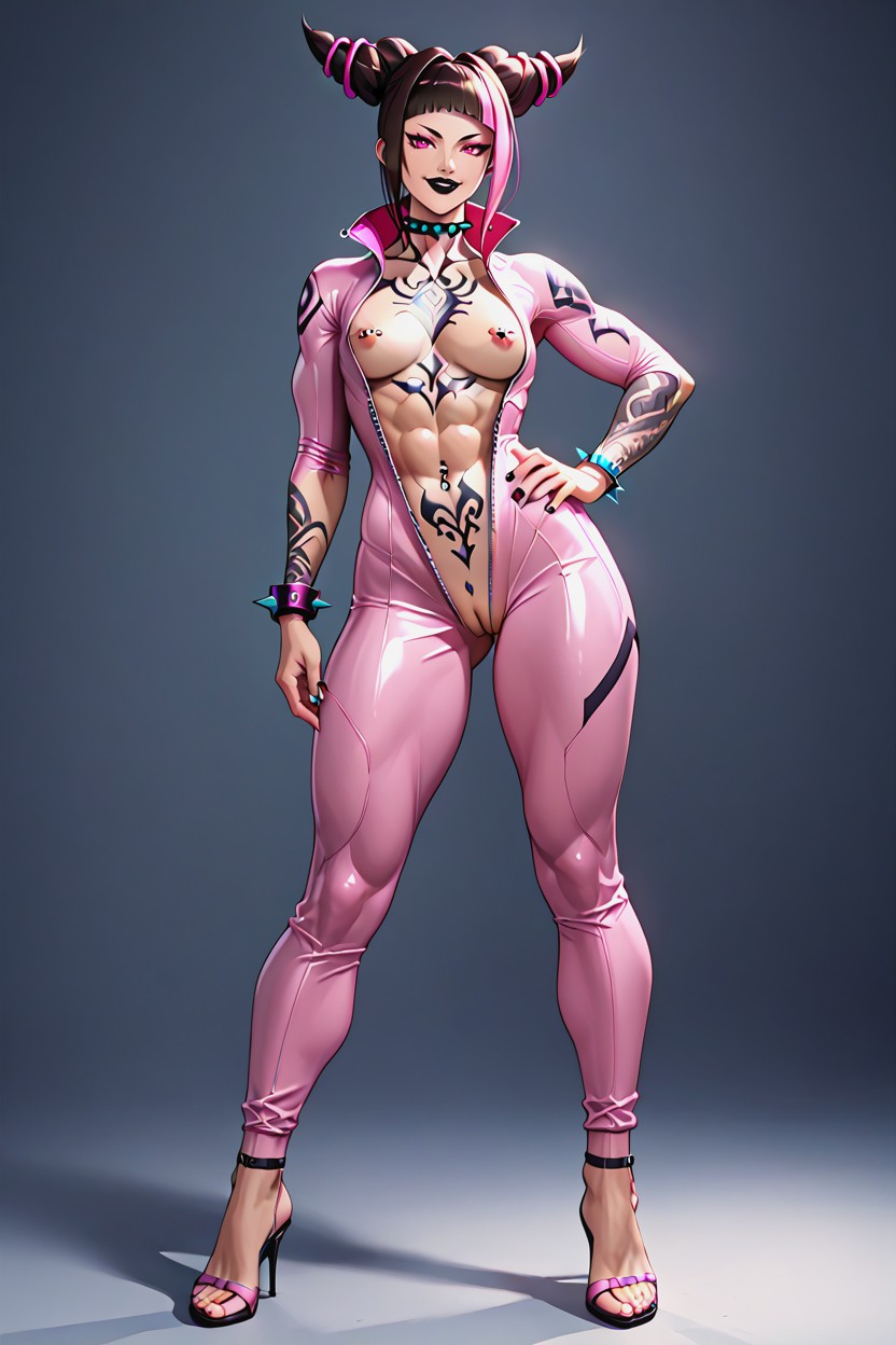 Navel Piercing, Unzipped Bodysuit, Fit Body Hentai IA