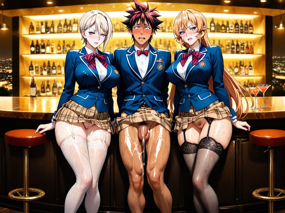 Ultra Quality, Black Eyeliner, Tan Plaid Pleated Uniform Skirt Hentai AI Porn