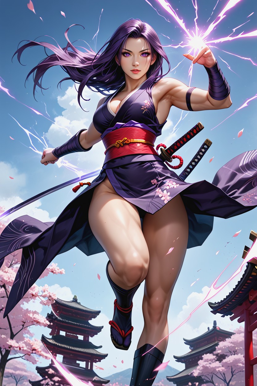 Strong Sense Of Speed And Impact, Form-fitting Purple And Black Armored Bodice, And Energy Particles Flying Hentai AI Porn