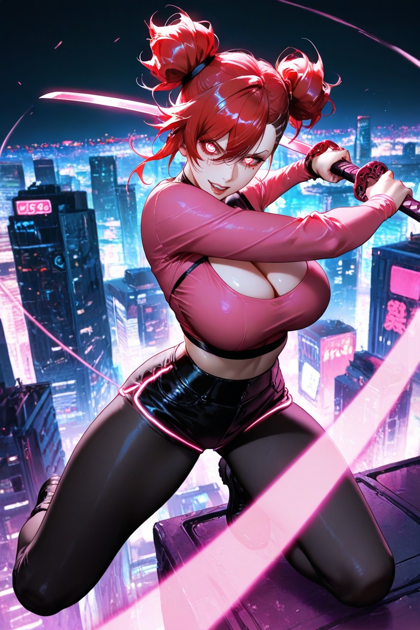 Red Hair, Perfect Boobs, Crop Top Hentai AI Porn