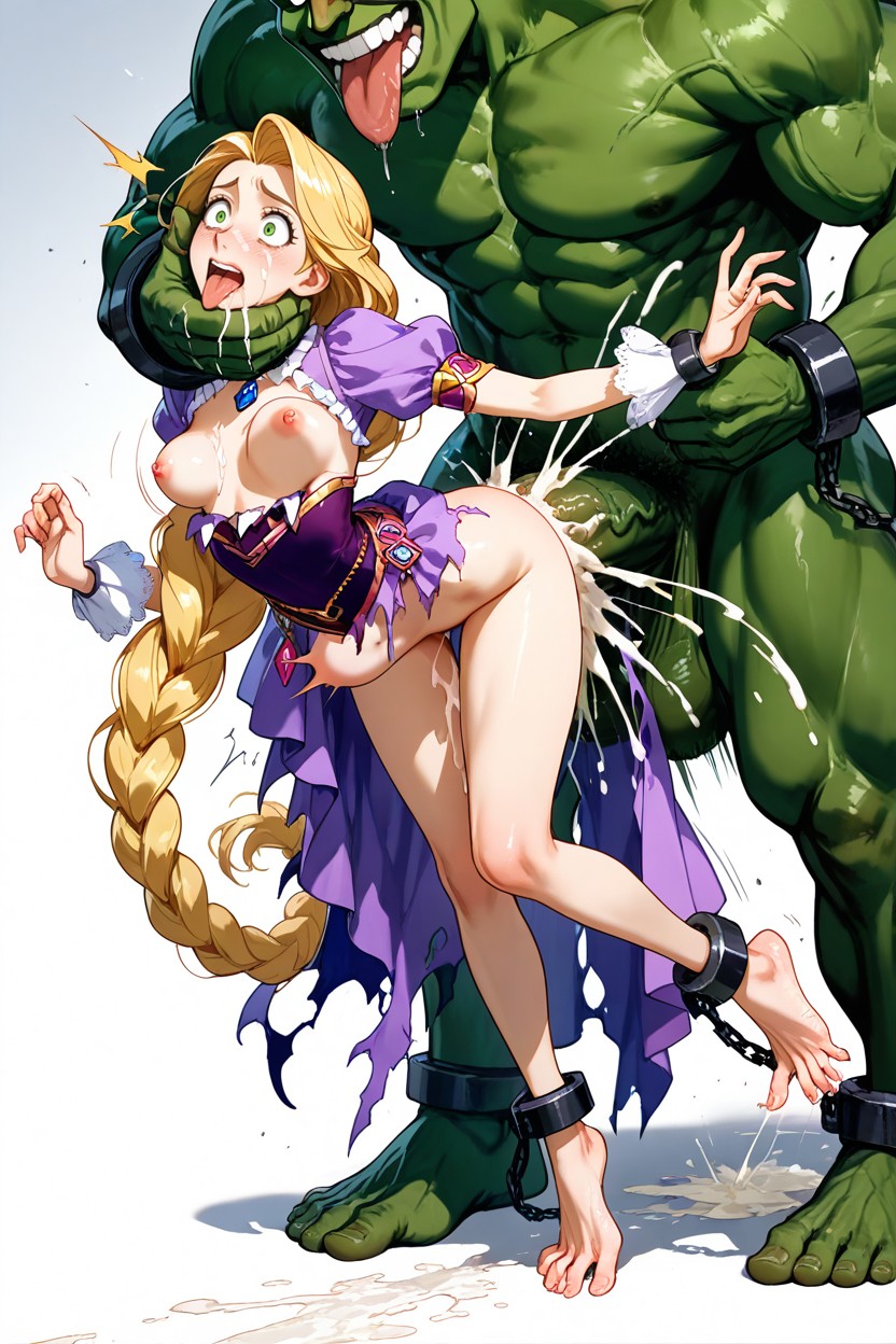 Insanely Hyper Mega Long Hair, V-shaped Body, Green Hulk Menacing Grin Hentai IA