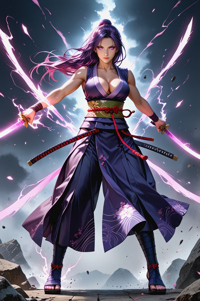 Armored Skirt Panels Flying, Japanese Samurai Warrior Woman, Debris Hentai AI Porn