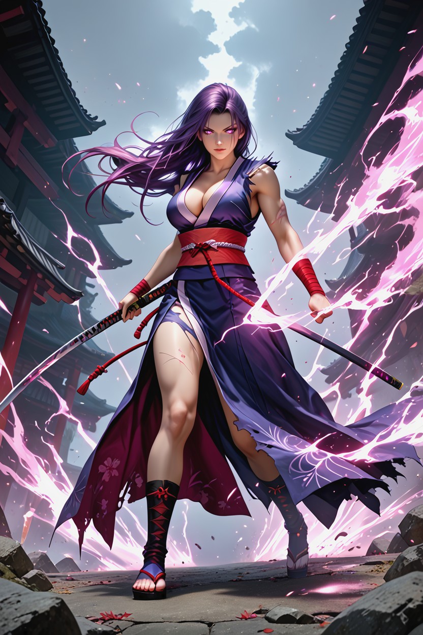 Detailed Body, Loose Her Top, Long Dark Purple Hair Hentai AI Porn