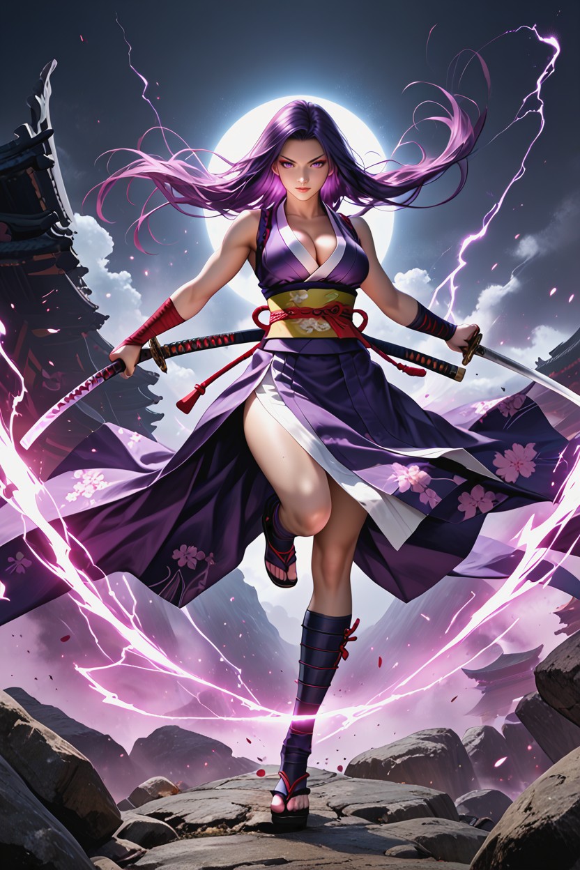 Cinematic Photorealistic Style, Bright Pink-purple Psychic Blade Aura, Pechos Masivos Hentai IA