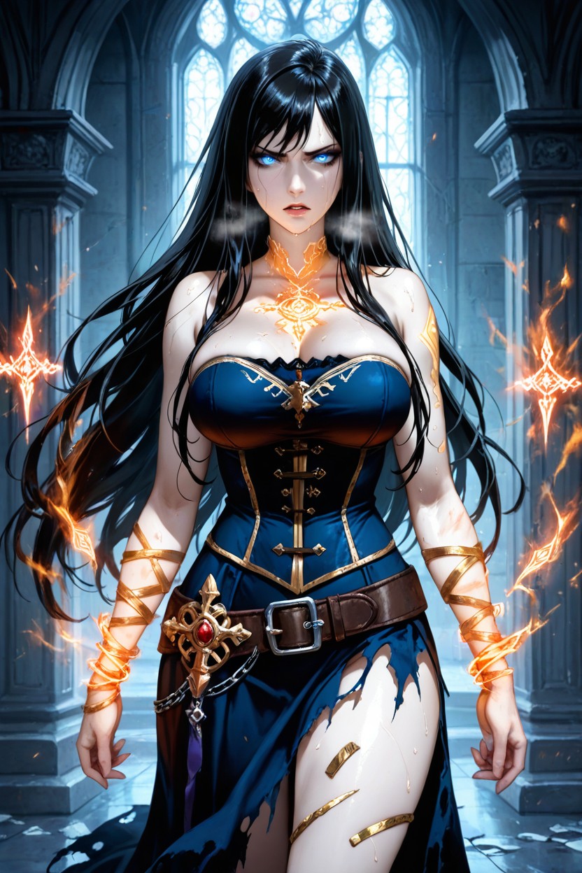 Torn Dress, Blue Eyes, Body Tension Hentai AI Porn