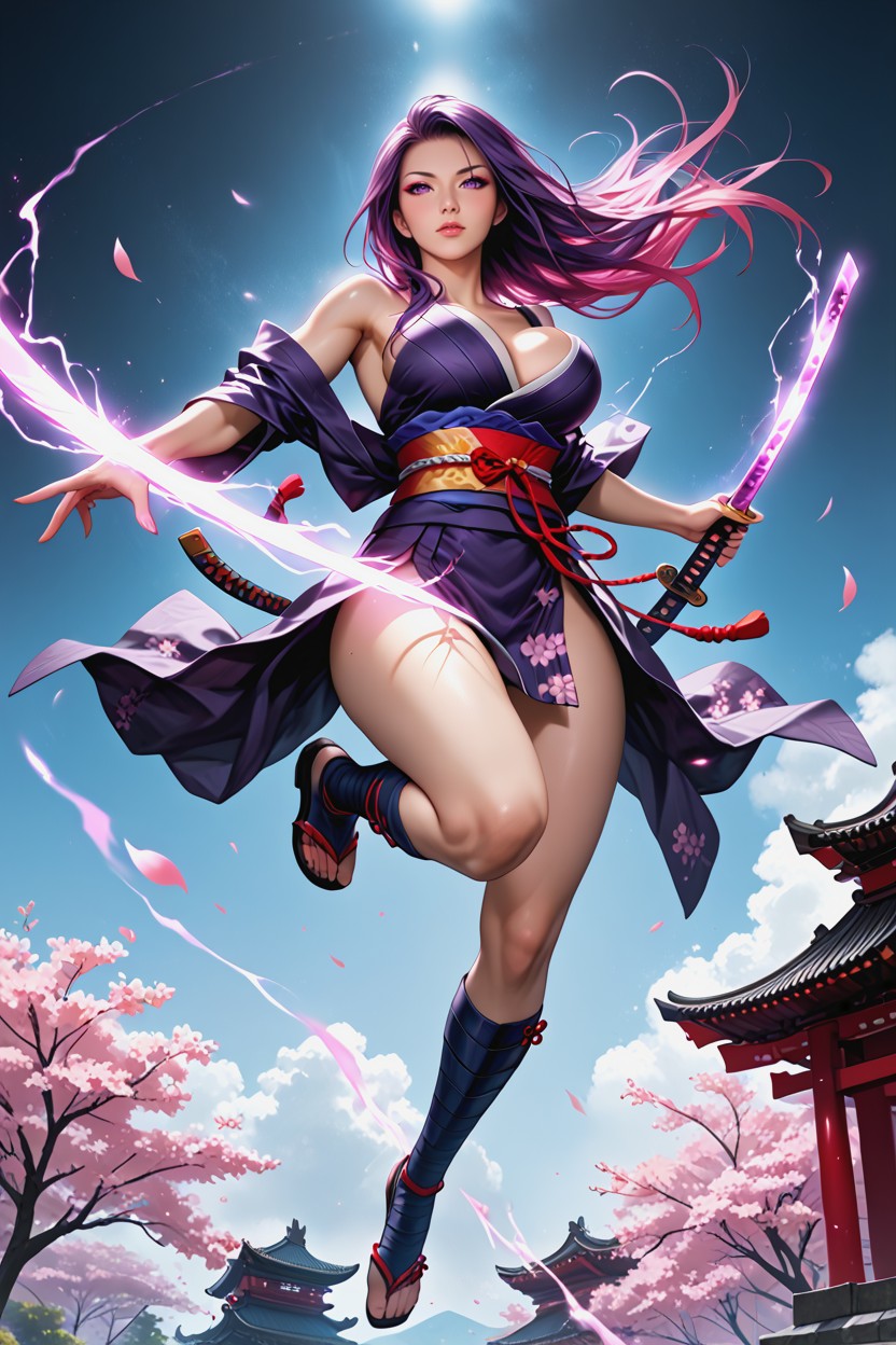 Colored, Detailed Eyes, Bright Pink-purple Psychic Blade Aura Hentai IA