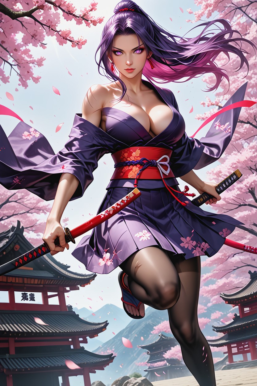 Cherry Blossom Sakura, Soft Shadows, Japanese Samurai Warrior Woman Hentai AI Porn