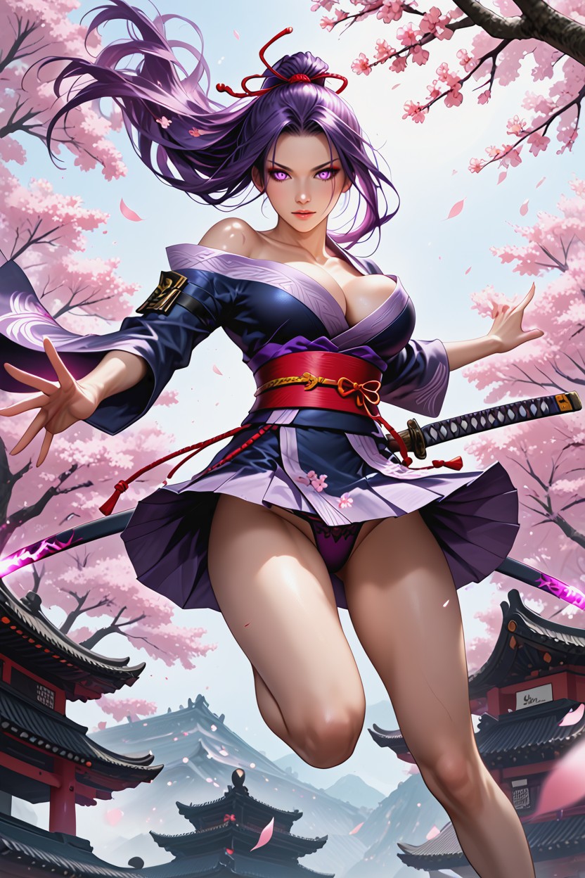 Detailed Hair, Armored Skirt Panels Flying, Intense Violet Eyes Hentai AI Porn