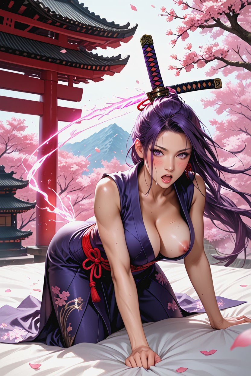 Detailed Body, Pink Flower Petals Flying Natural Anatomy, Psylocke From Marvel Hentai AI Porn