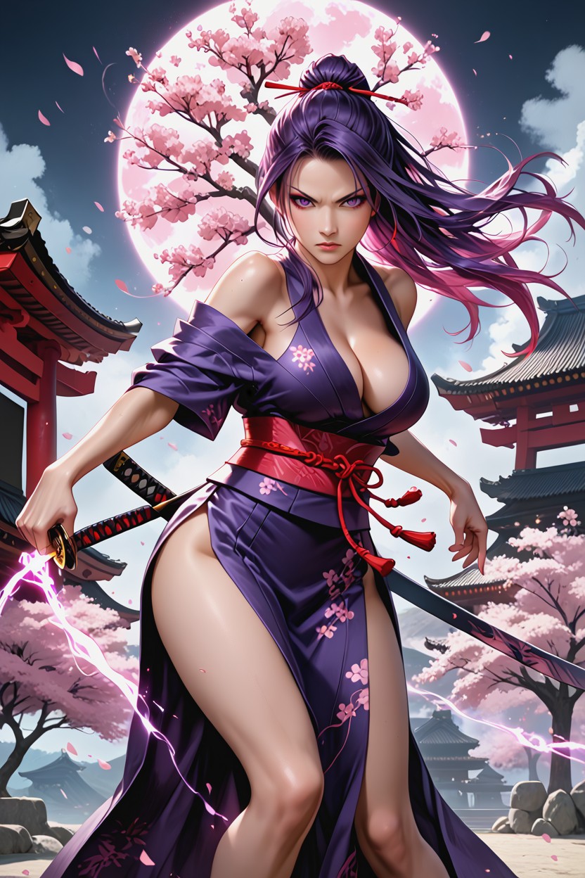Bright Pink-purple Psychic Blade Aura, Fighting, Armored Skirt Panels Flying Hentai AI Porn