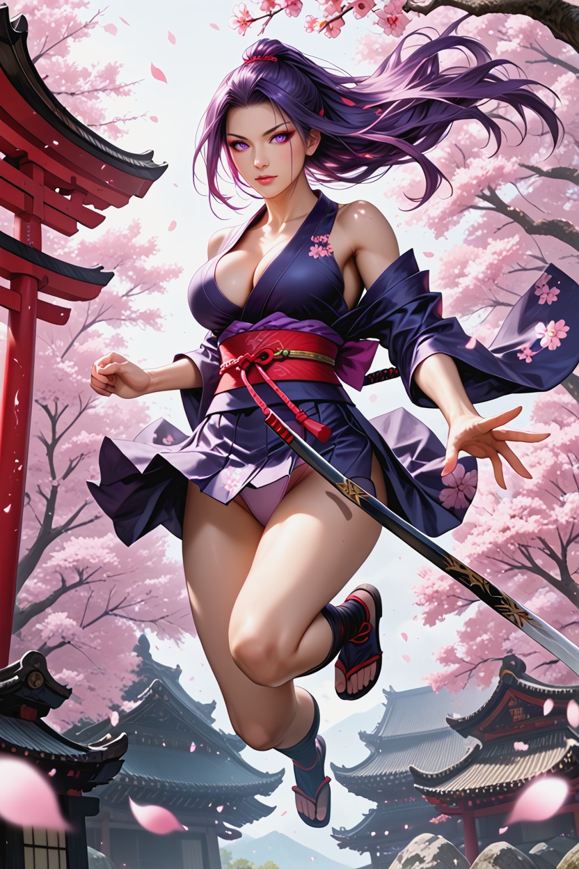 Bare Arms Extreme Dynamic Action, Bright Pink-purple Psychic Blade Aura, Highly Detailed Hentai AI Porn