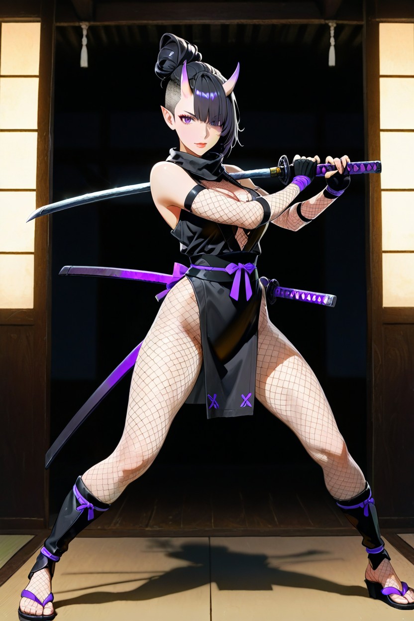Athletic Body, Elf Woman, Oni Horns Hentai AI Porn