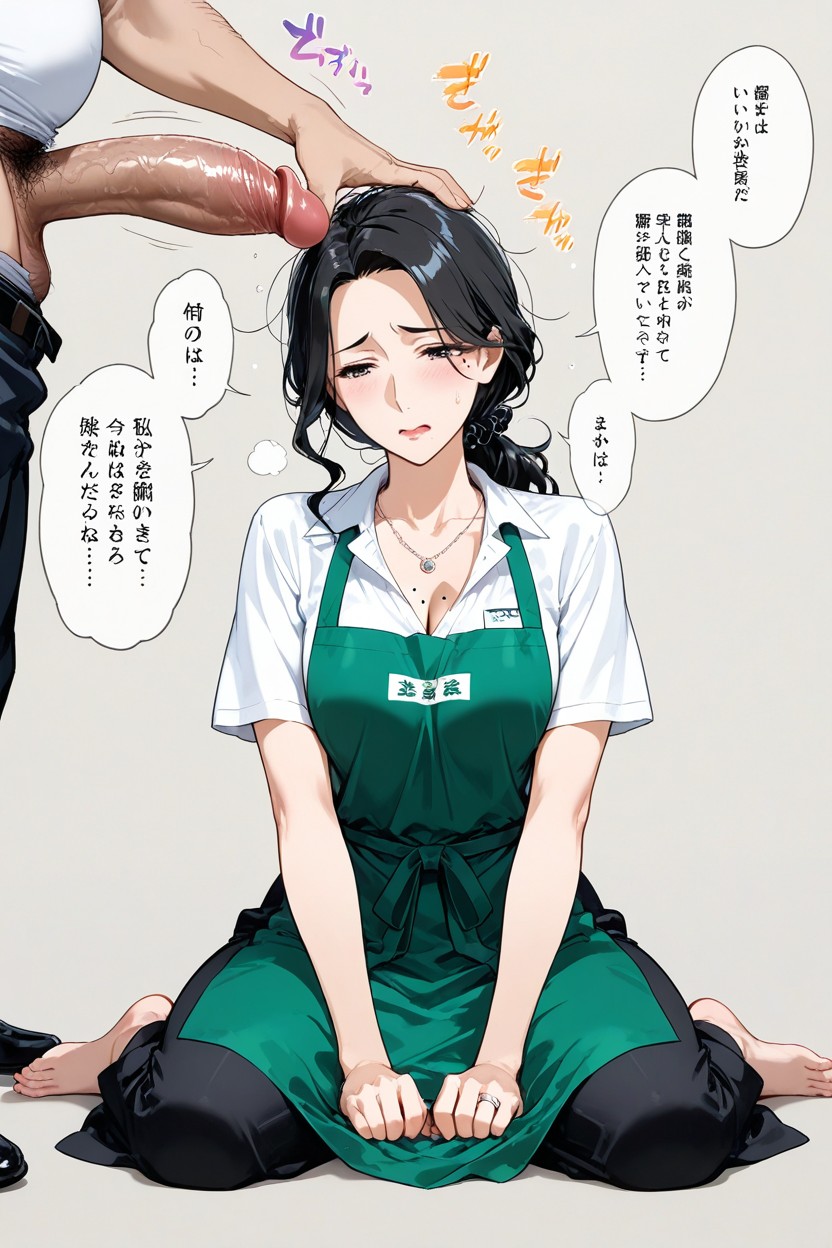 Japanese, Fat Man's Thick Penis, Green Apron Hentai AI Porn