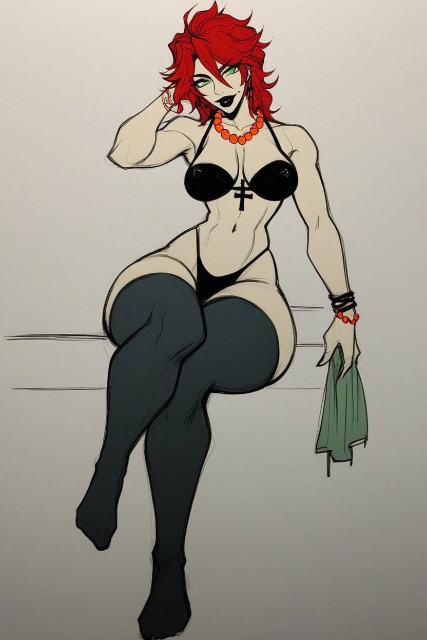 And Piercing Eyes, Feminine, On A Wooden Balcony Surrounded By Green Foliage And Torrential Rain She Has Fair Skin Hentai AI Porn