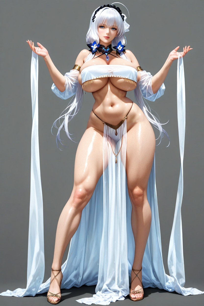 Large Face, White Hair, Breast Curtain Hentai AI Porn
