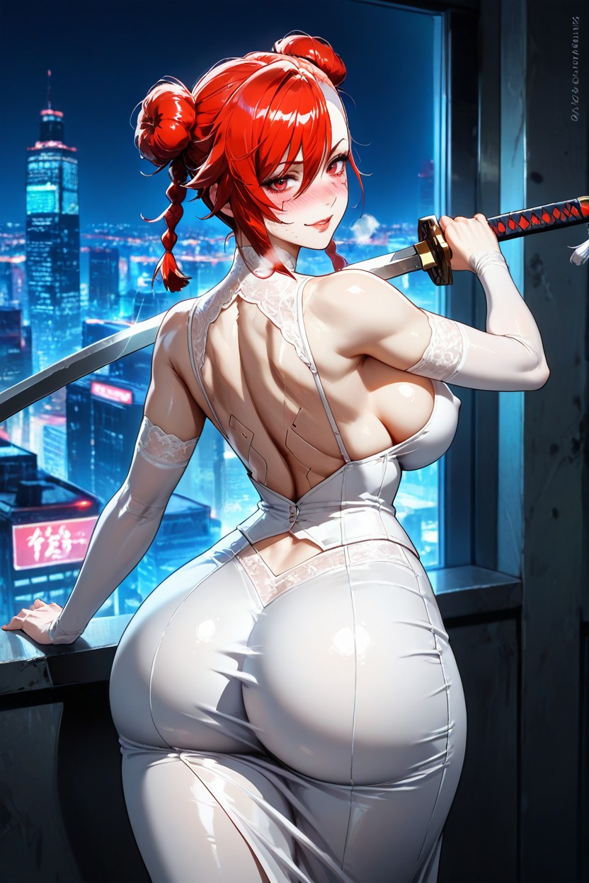 Busty, Night City View, Thick Thighs Hentai AI Porn