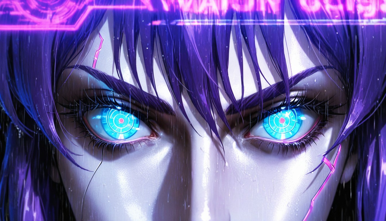 Neon Iris, High Contrast, Rain Light Reflections Hentai IA
