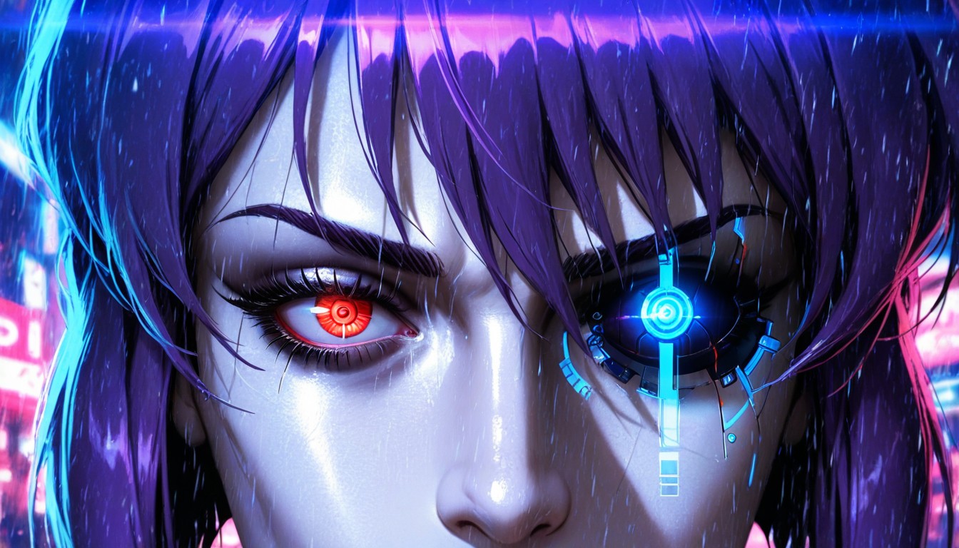 Cyan And Magenta Glow, Motoko Kusanagi From Ghost In The Shell, Macro Shot Hentai IA