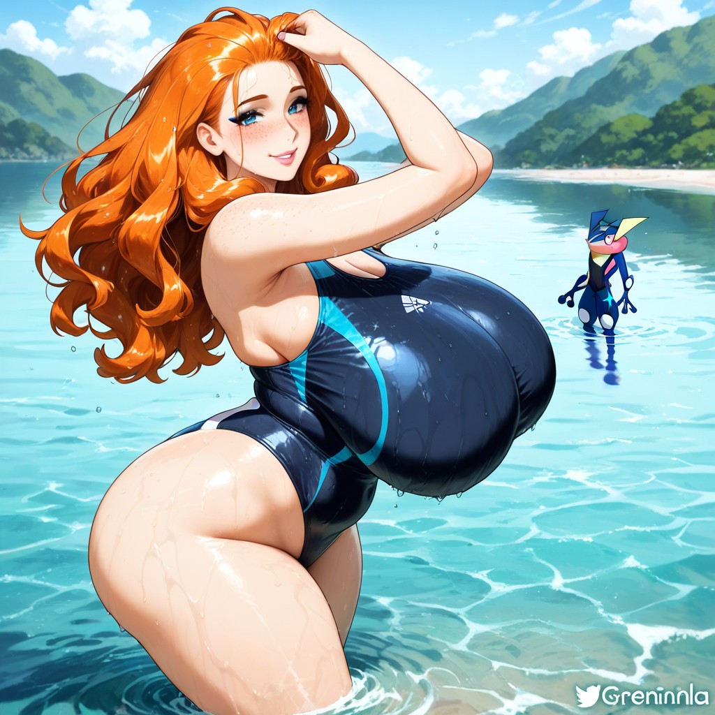 Curvy Woman, Greninja Pokemon, Long Ginger Hair Hentai IA