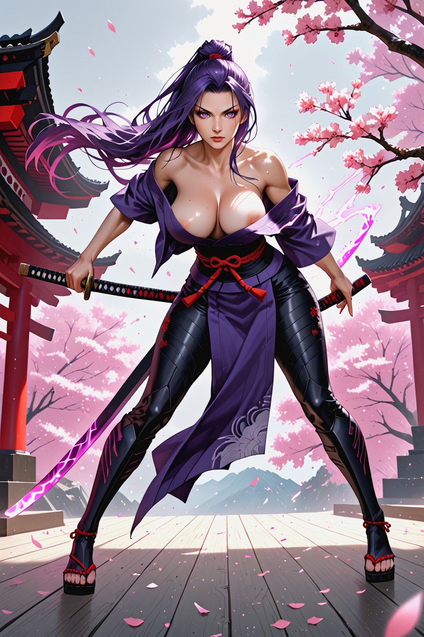 Ropa Abierta, Bright Pink-purple Psychic Blade Aura, Realistic Proportions Hentai IA