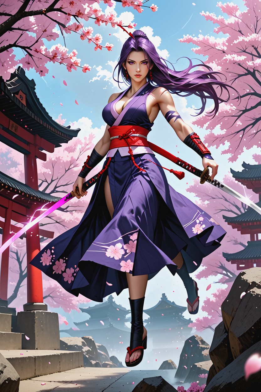 Natural Lighting, Colored, Bare Arms Katana Glowing With Pink Psionic Energy Hentai IA