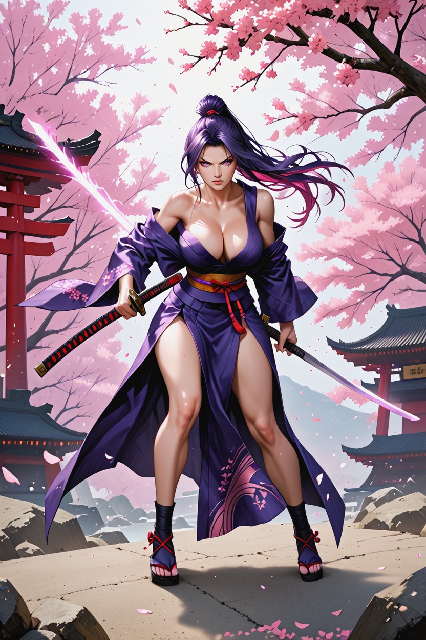Immersive Environment, Cherry Blossom Sakura, Focused Expression Samurai Armor Hentai IA