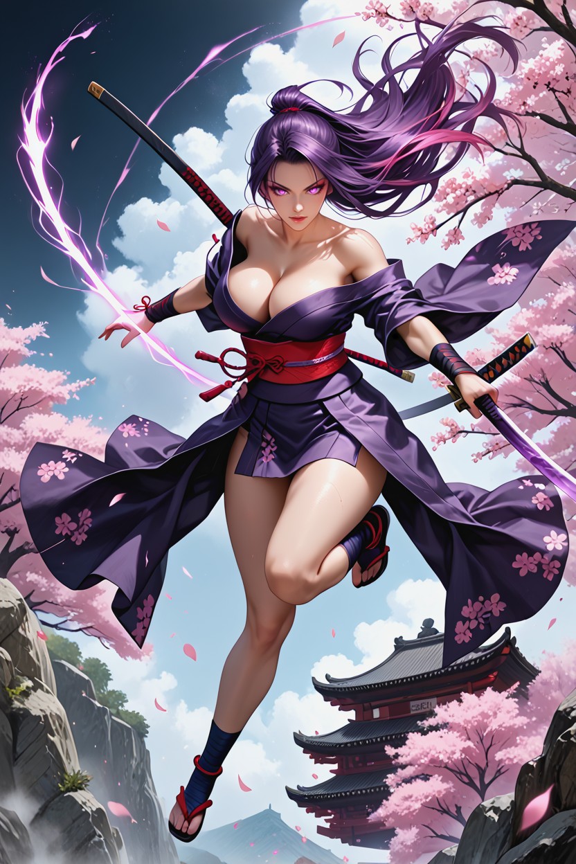 Jumping, Pink Flower Petals Flying Natural Anatomy, Pechos Masivos Hentai IA