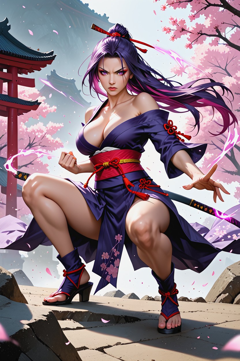 Colored, Detailed Body, Pink Flower Petals Flying Natural Anatomy Hentai IA