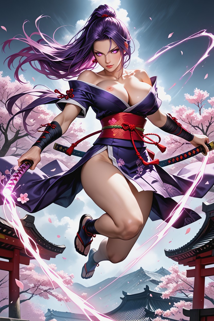 Cinematic Photorealistic Style, Athletic And Curvy Female Body, Intense Violet Eyes Hentai IA