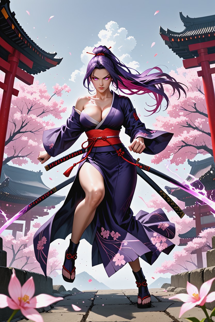 Armored Skirt Panels Flying, Detailed Hair, Cherry Blossom Sakura Hentai IA