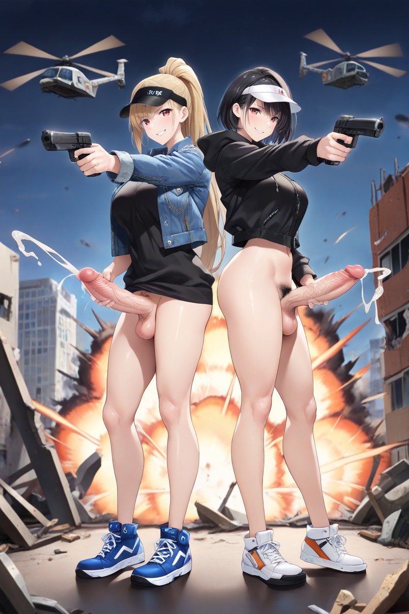 Anime Style, Futanari, Explosion Background Hentai IA