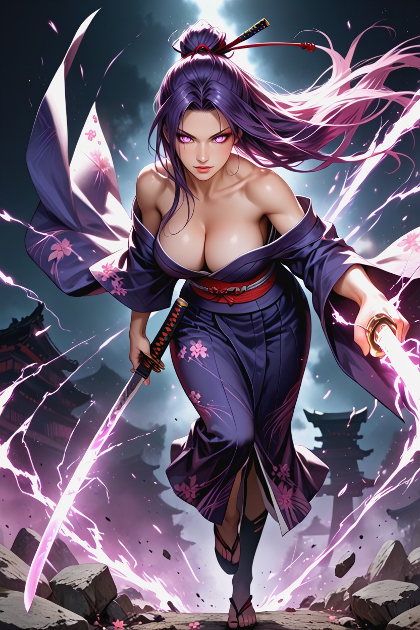 Long Dark Purple Hair, Psylocke From Marvel, Intense Violet Eyes Hentai IA
