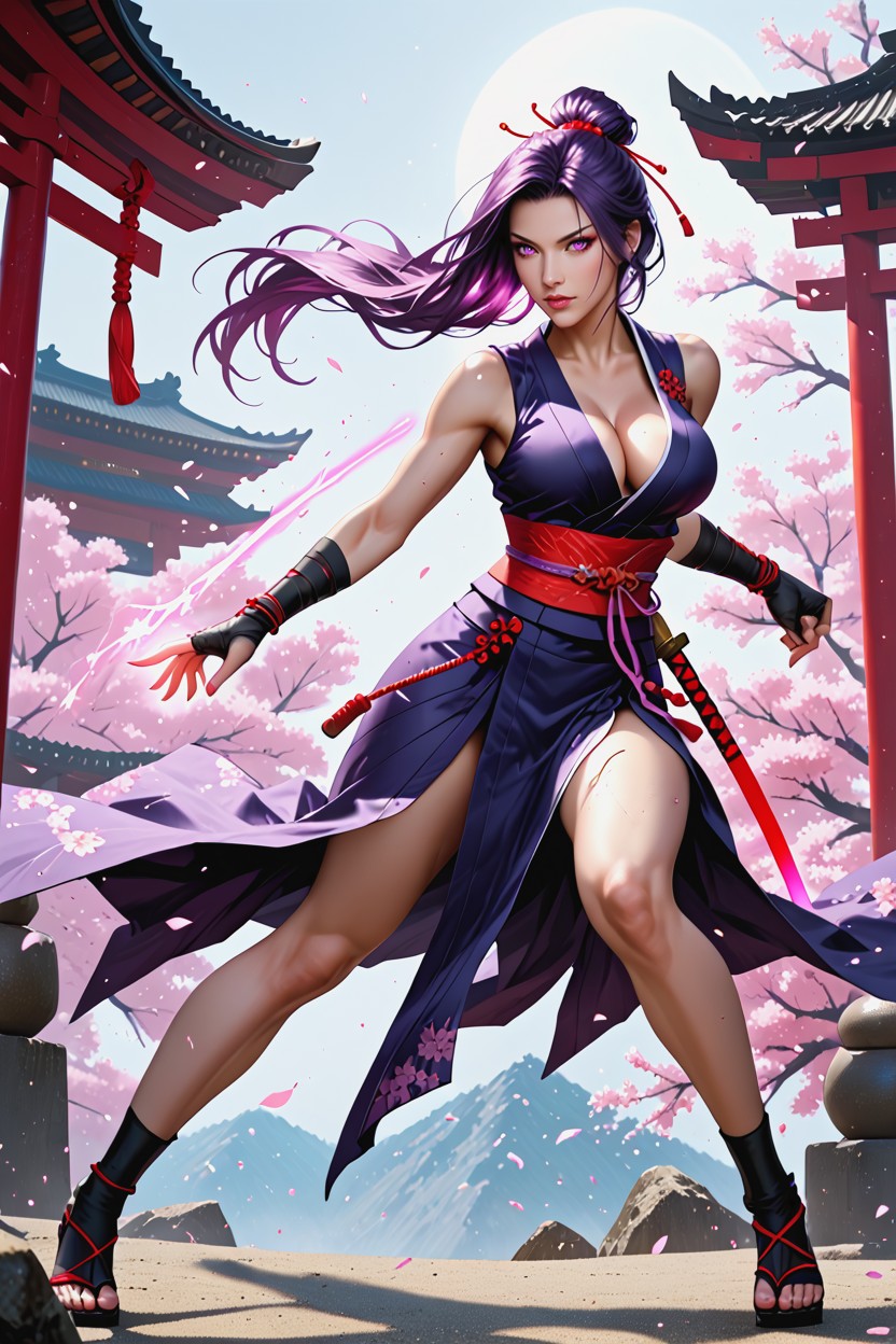 Cinematic Photorealistic Style, Realistic Proportions, Long Dark Purple Hair Hentai IA