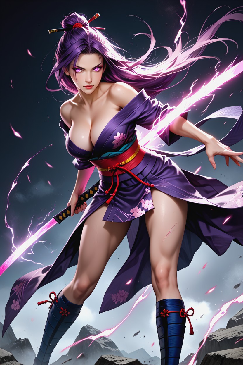 Strong Sense Of Speed And Impact Katana Glowing With Pink Psionic Energy, Pechos Masivos, Soft Shadows Hentai IA