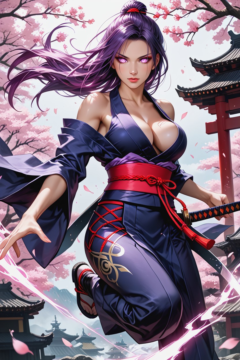 Soft Shadows, Intense Violet Eyes, Detailed Body Hentai IA