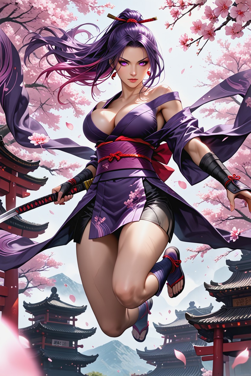 Detailed Eyes, Focused Expression Samurai Armor, Detailed Hair Hentai IA