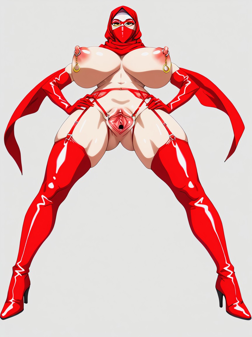 Spread Wide Eagle, Super Detailed Labia, Red Long Scarf Hentai IA