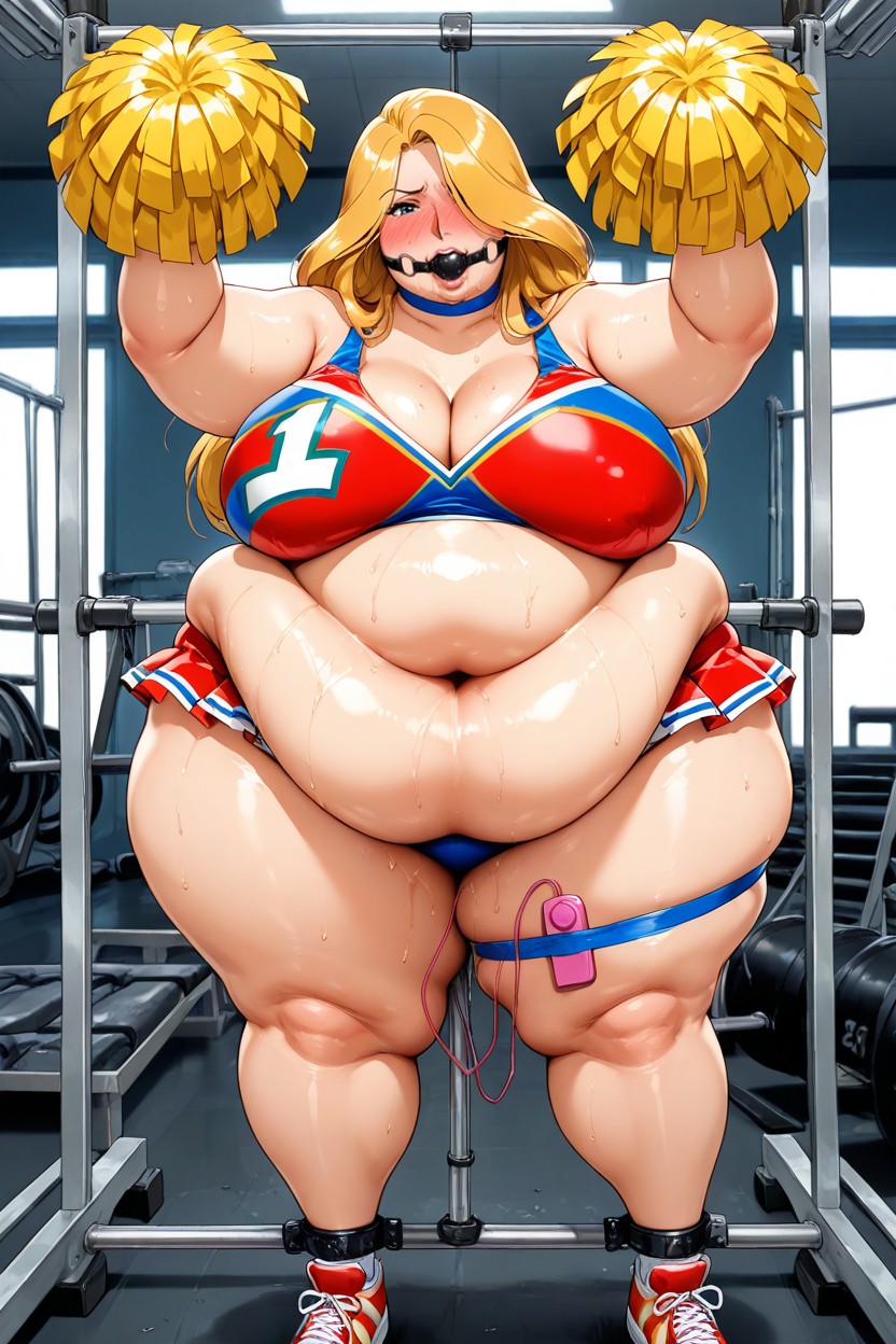 Vista Lateral, Pechos Caídos Gigantes, Morbidly Obese Hentai IA