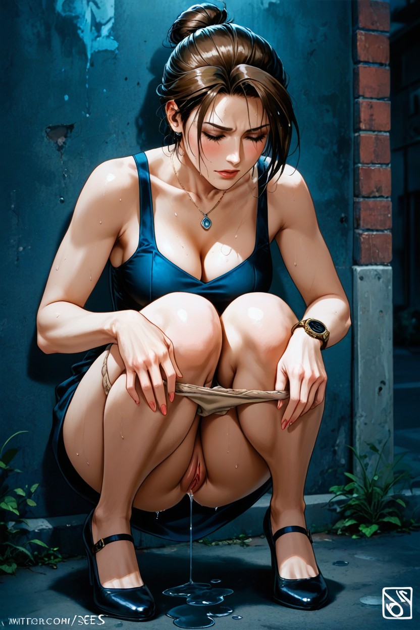 In A Half-squat, College Dress, One Bun Hentai IA