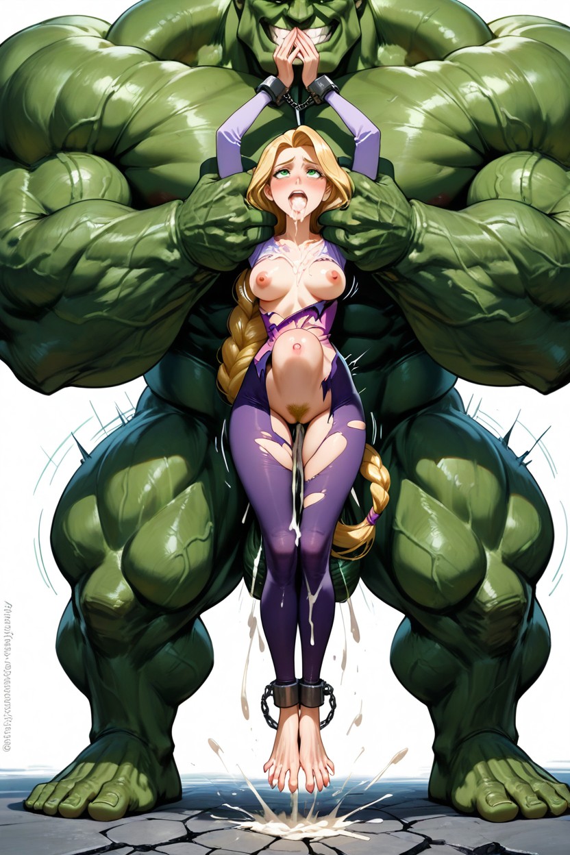 Hulk Dodge And Fight Poses, Arched Long Toes, Green Eyes Hentai IA