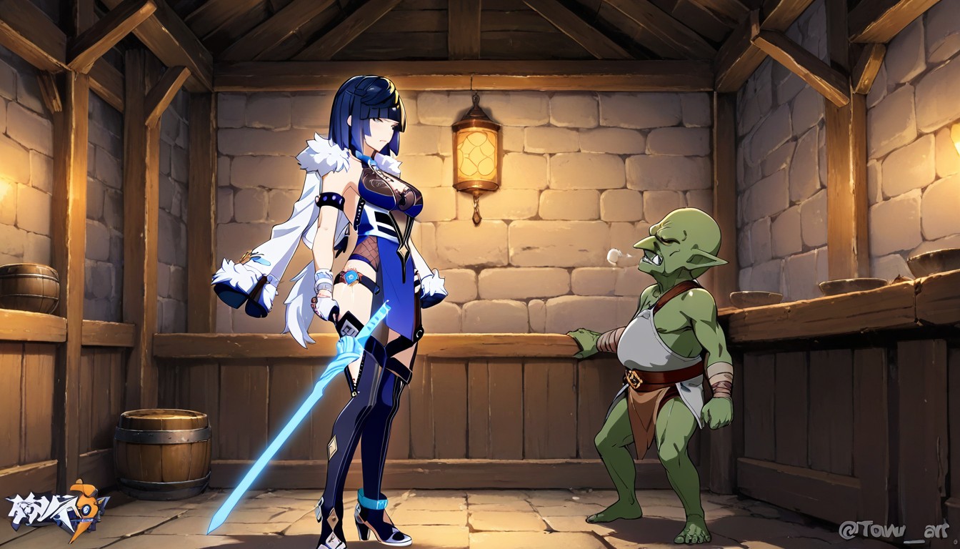 Delgada, Enojada, Front Of Goblin Hentai IA