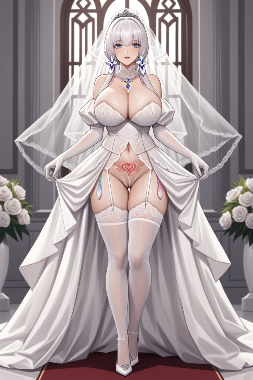 White Hair, Wedding Dress, Wedding Veil Hentai AI Porn