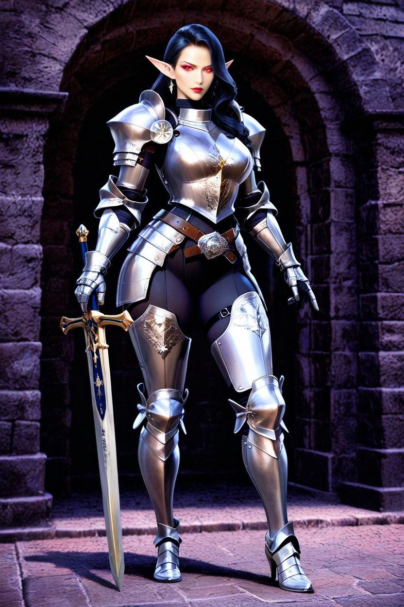 Perfectly Portion Legs, From Which Layered Armored Tassets Drape Over Her Hips, Thick Ass Hentai AI Porn